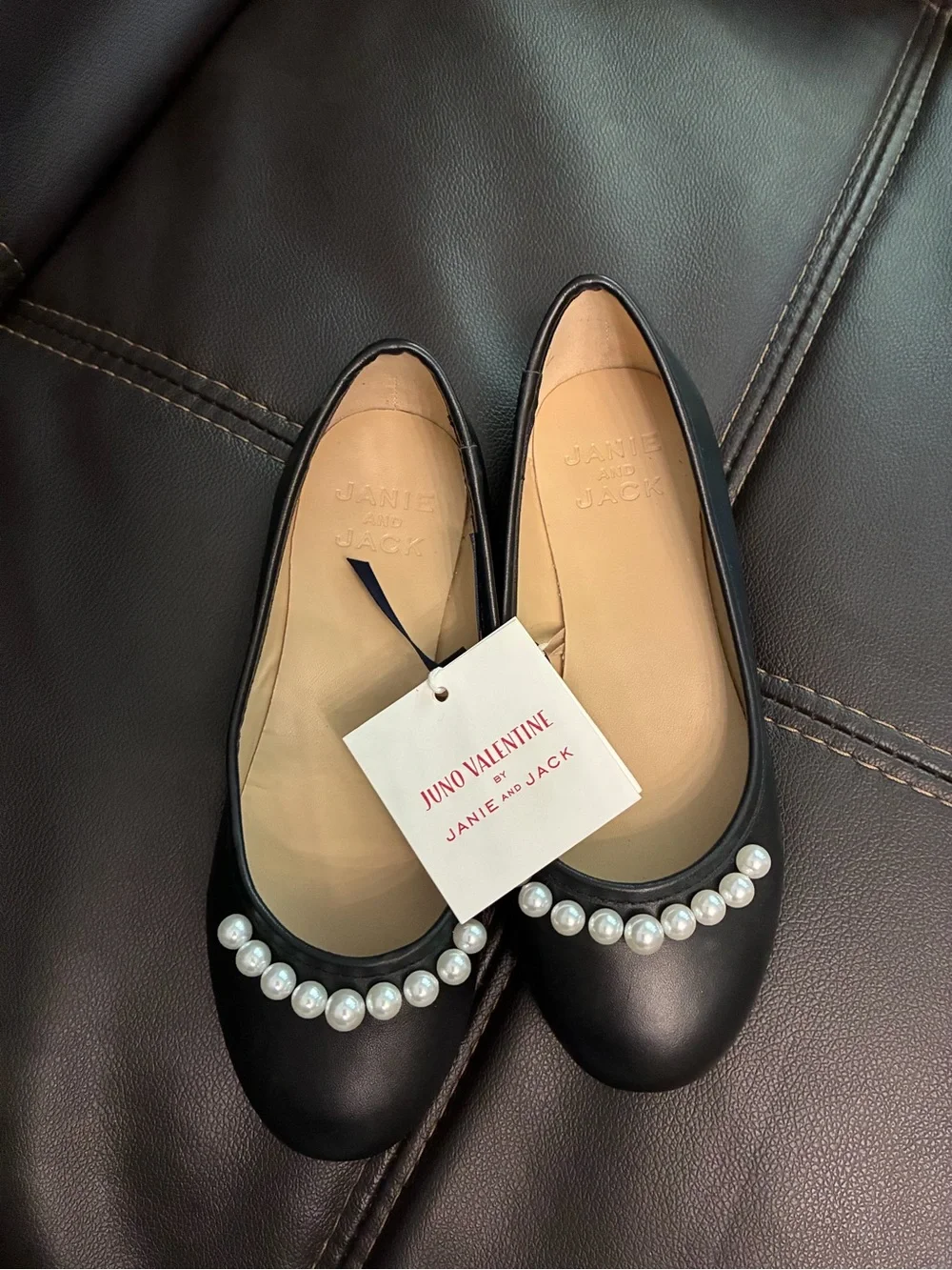 Janie and Jack Black Pearl-Trim Ballet Flats for Kids